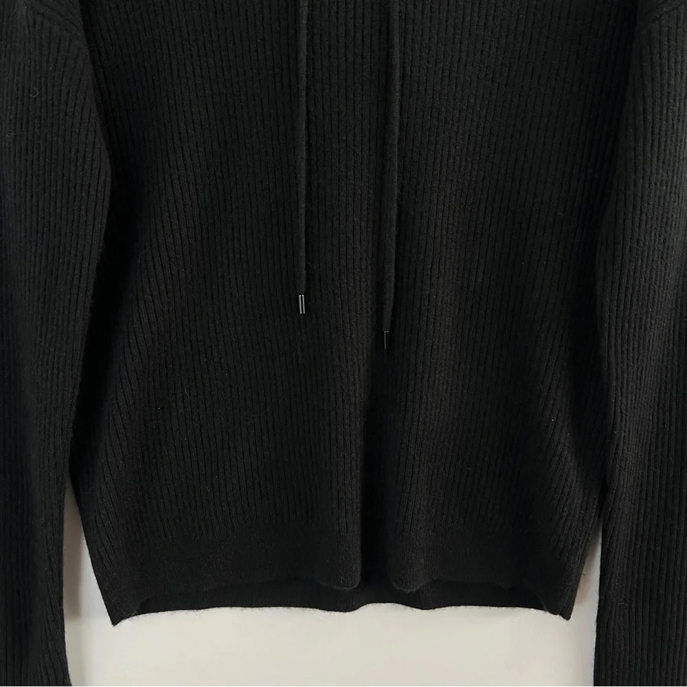 NWT Naadam Luxe Cashmere Ribbed Hoodie Pullover Sweater Black XS - Picture 5 of 11